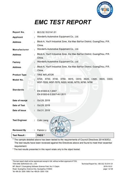Китай Guangzhou Wonderfu Automotive Equipment Co., Ltd Сертификаты